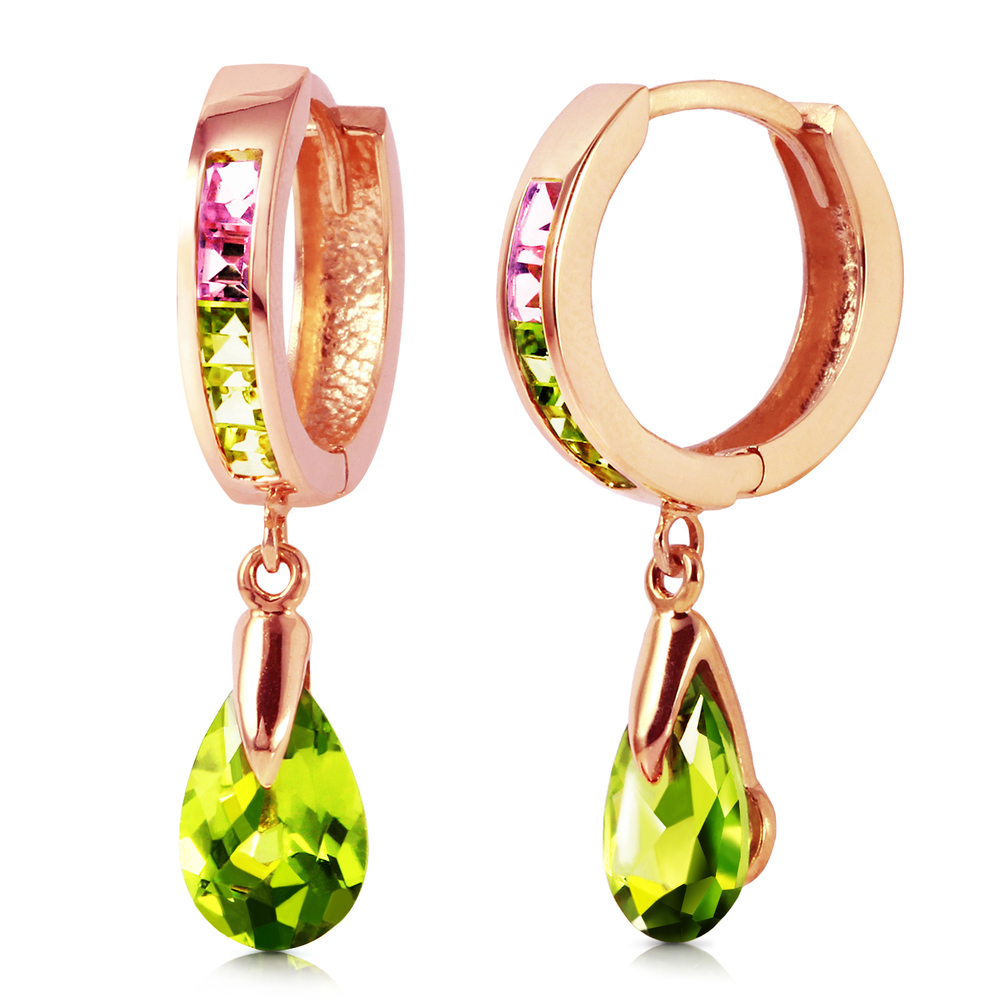 14K. SOLID GOLD DANGLING CUBIC ZIRCONIA HOOP EARRING (Rose Gold) - Picture 3 of 3